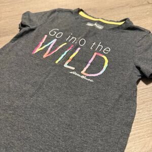 Eddie Bauer Kids XS 5/6 Graphic Tee Shirt Gray “Go Into The Wild” Adventure